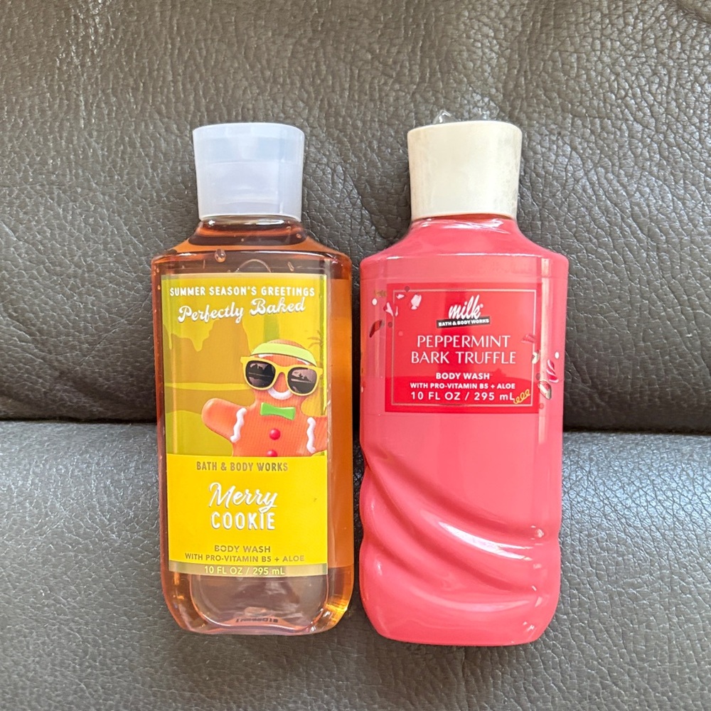 Bath and body shower gel set in merry cookie and peppermint bark truffle